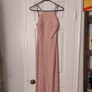 Rose pink lace evening gown